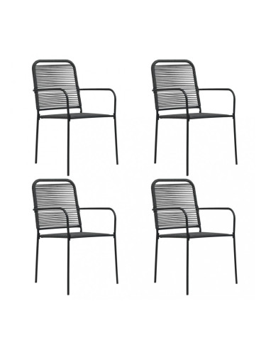 Sonata Градински столове, 4 бр, памучно въже и стомана, черни