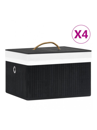 Sonata Бамбукови кутии за съхранение 4 бр черни