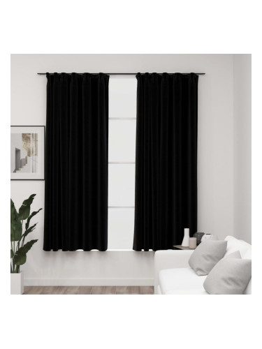 Sonata Затъмняващи завеси с куки имитация лен 2 бр черни 140x175 см