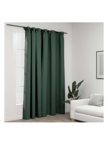 Sonata Затъмняваща завеса с куки, имитираща лен, зелена, 290x245 см