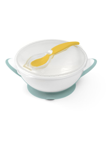 BabyOno Be Active Suction Bowl with Spoon комплект за хранене за деца Green/Yellow 6 m+ 2 бр.