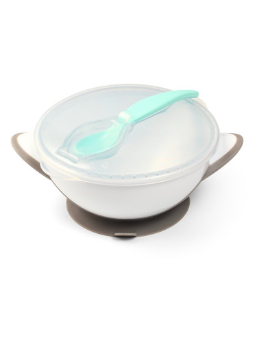 BabyOno Be Active Suction Bowl with Spoon комплект за хранене за деца Grey 6 m+ 2 бр.