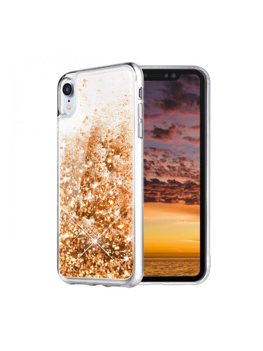 Силиконов кейс MBX Liquid с течност и брокат, За Huawei P30 Lite, Златист