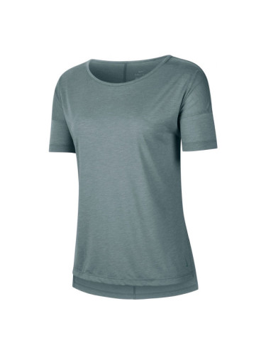 Nike SHORT-SLEEVE YOGA TRAINING TOP Дамска тениска за йога, тъмнозелено, размер