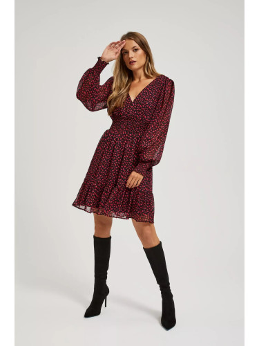 Marisse Black Dress With Puff Sleeves And A V-Neck