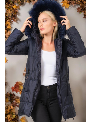 Z6668 DEWBERRY WOMEN'S COAT-PLAIN NAVY BLUE