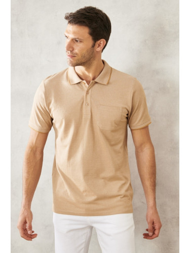 AC&Co / Altınyıldız Classics Men's Non-Shrink Cotton Fabric Regular Fit Relaxed Fit Mink Anti-roll Polo Neck Pocket T-Shirt