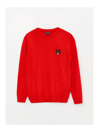 Детски плетен пуловер с кръгло деколте