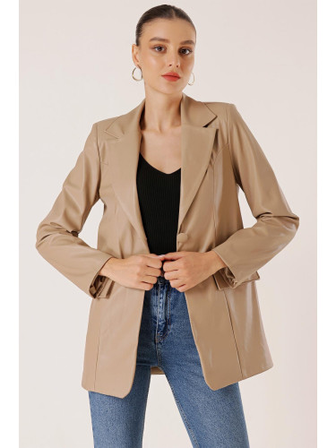 от Saygı двоен бутон фалшив джоб облицована кожено яке