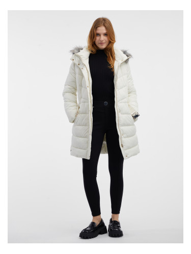 Orsay Women's Cream Quilted Coat with Faux Fur - Women