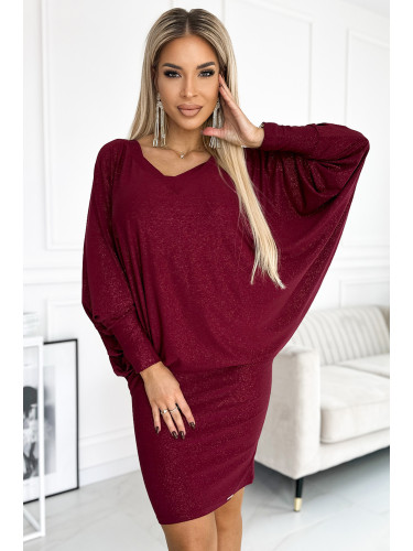 402-4 Bat dress with a neckline - burgundy color with glitter