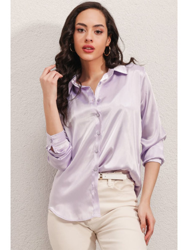 Bigdart 3964 Lightly Flowy Satin Shirt - B.lilac