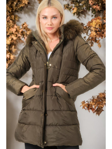 Z6745 DEWBERRY WOMEN'S COAT-PLAIN KHAKI