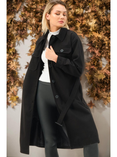 Z6777 DEWBERRY LADIES' COAT-PLAIN BLACK