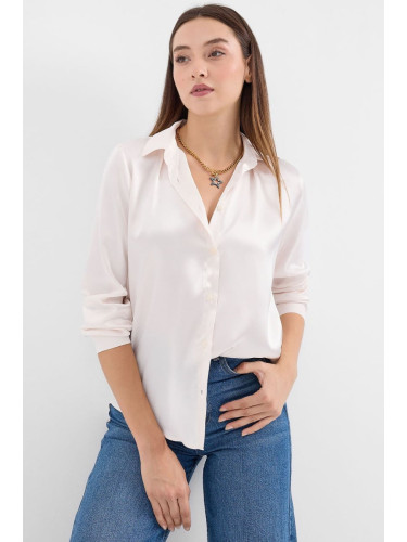 Bigdart 3964 Lightly Flowy Satin Shirt - Cream