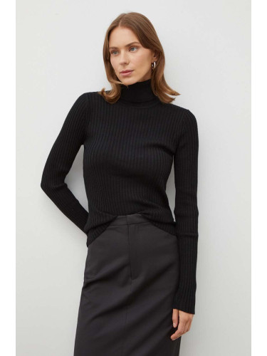 Вълнен пуловер Herskind дамски в черно от лека материя с поло