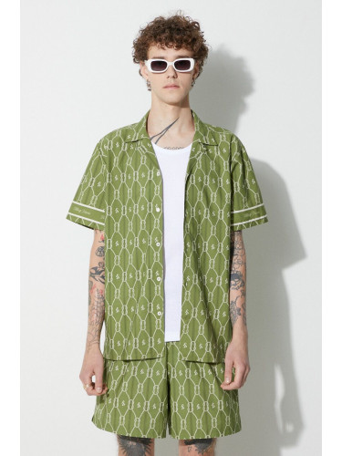Памучна риза Filling Pieces Resort мъжка в зелено със стандартна кройка 94626701019