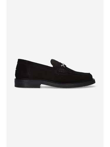 Велурени мокасини Filling Pieces Loafer Suede в черно с равна подметка 44222791861