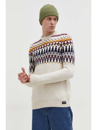 Пуловер с вълна Superdry мъжки в бежово