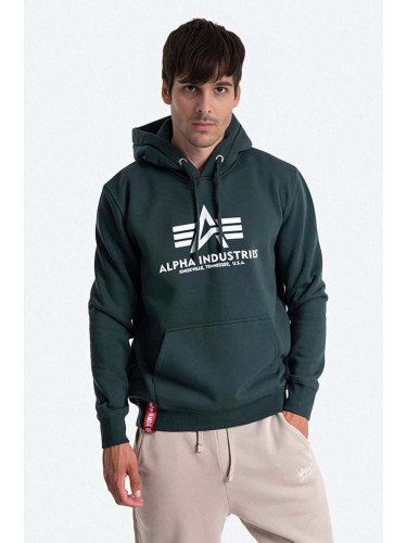 Суичър Alpha Industries Basic Hoody в зелено с качулка с принт 178312.610