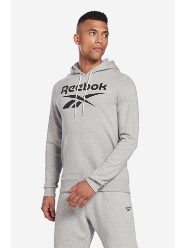 Спортен суичър Reebok Identity Big Logo Hoodie в сиво с качулка с принт