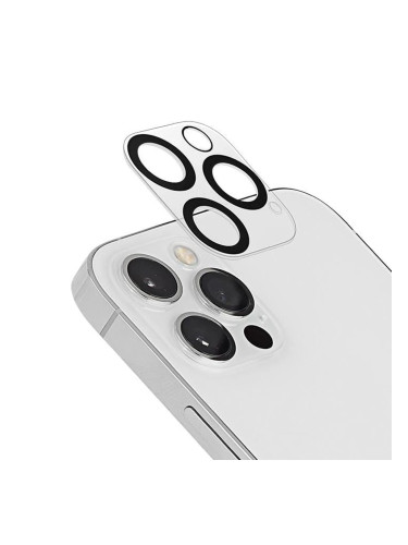 Стъклен протектор за задна камера 5D Full MBX за Apple iPhone 12 Pro Max (6.7) с черни рингове, Прозрачен