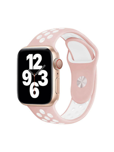 Силиконова каишка на дупки bSmart за часовник Apple iWatch 42/44/45/46/49mm, Пепел от рози/Бяла