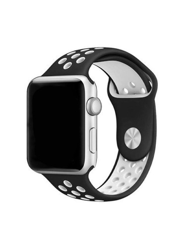 Силиконова каишка на дупки bSmart за часовник Apple iWatch 38/40/41mm, Черна/Бяла