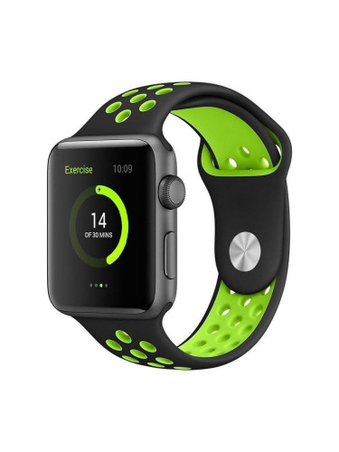 Силиконова каишка на дупки bSmart за часовник Apple iWatch 38/40/41mm, Черна/Зелена