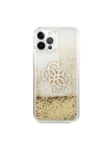 Оригинален кейс Guess Liquid Glitter Big 4G, За iPhone 12/12 Pro (6.1), Златист