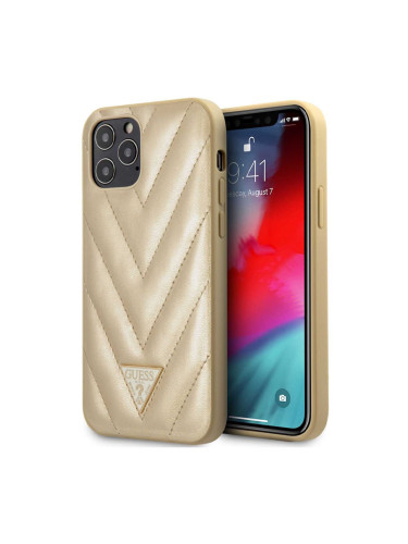 Оригинален кейс Guess V-Quilted Collection, За iPhone 12/12 Pro (6.1), Златист