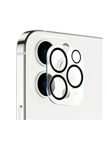 Стъклен протектор за задна камера 5D Full MBX за Apple iPhone 13 Pro, 13 Pro Max с черни рингове, Прозрачен