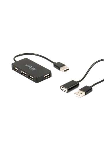 Адаптер USB 2.0 Hub Maxlife Home Office със 4 USB, с кабел 1.5м, Черен