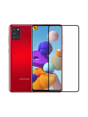 Стъклен протектор OG Premium с цяло лепило, За Samsung Galaxy A21s (A217F), Черен