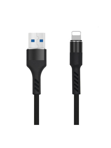 Кабел USB - Lightning, Maxlife MXUC-01 1м в кутия 2A плетен с подсилени конектори, за iPhone, Черен