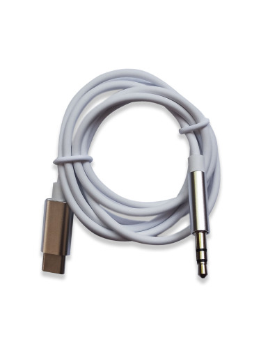 Кабел AUX HQ с 2 pins, Мъжко 3.5мм към USB-C в кутия, Бял