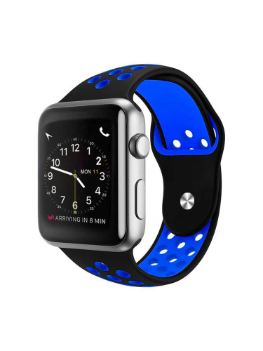 Силиконова каишка на дупки bSmart за часовник Apple iWatch 38/40/41mm, Черна/Синя