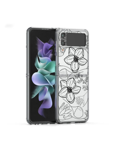 Пластмасов кейс FNX Premium Design, За Samsung Galaxy Z Flip3 5G, Многоцветен, Черни цветя