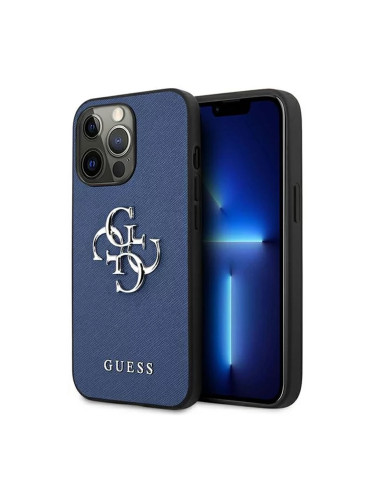 Оригинален кейс Guess Saffiano 4G Metal Logo, За iPhone 13 Pro (6.1), Син