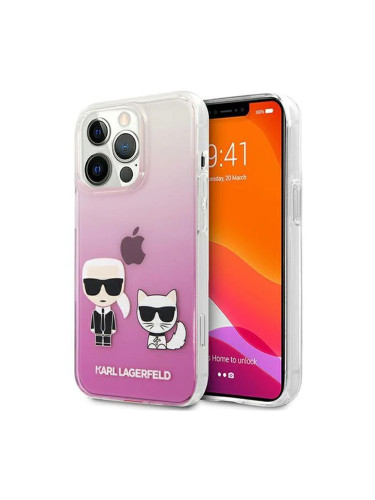 Оригинален кейс Karl Lagerfeld Ikonik Karl and Choupette, За iPhone 13 Pro (6.1), Розов