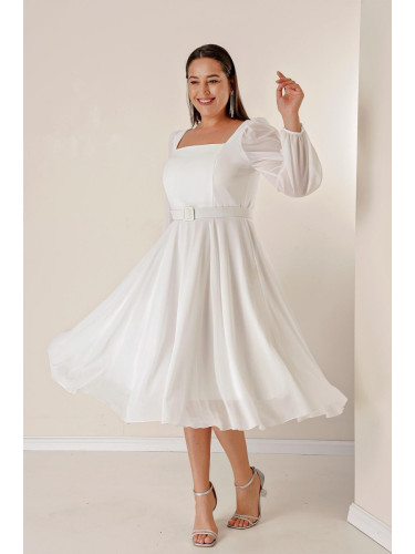 от Saygı плюс размер шифон рокля с квадратно деколте, колан талията и подплата