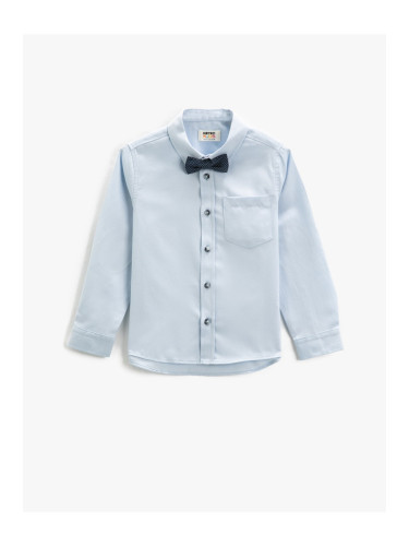 Koton Shirt with Bow Tie Long Sleeves, Patch Detail on the Elbows, One Pocket.