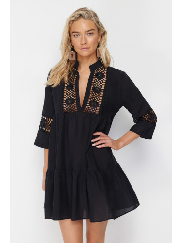 Trendyol Beige Mini Woven Lace Detailed 100% Cotton Beach Dress