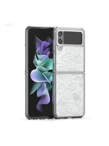 Пластмасов кейс FNX Premium Design, За Samsung Galaxy Z Flip3 5G, Многоцветен, Бели цветя