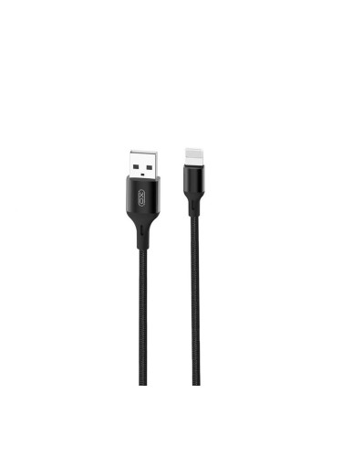 Кабел USB XO NB143 2.4A 2м плетен в кутия, Lightning, Черен