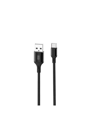 Кабел USB-A - USB-C, XO NB143 2.4A 2м плетен в кутия, Черен