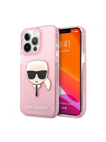 Поликарбонатен гръб Glitter Karl`s Head за iPhone 13 Pro Max, KLHCP13XKHTUGLP, розов