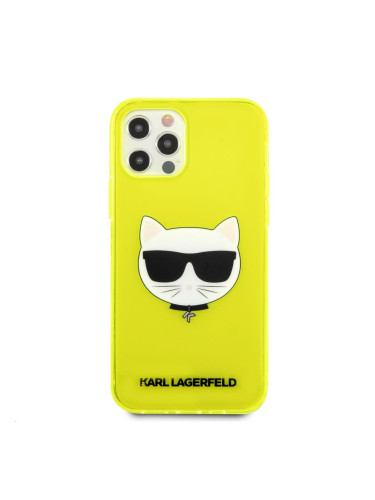 Силиконов гръб Karl Lagerfeld Glitter Choupette Fluo за iPhone 12 / 12 Pro, KLHCP12MCHTRY, жълт