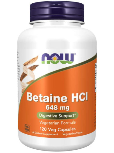 NOW - Betaine HCl 648 МГ - 120 Капсули