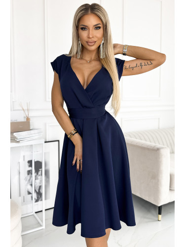 348-6 SCARLETT - flared dress with a neckline - dark blue